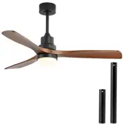 52" Ceiling Fan with Lights Remote Control, 3 Walnut Fan Blades Reversible No...
