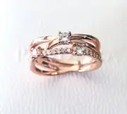 Pandora Rose Gold Sparkling Triple Band Ring #189400C01 +BOX +Polish Cloth +Tag