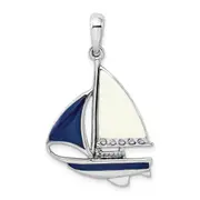 Sterling Silver De-Ani Rhodium-Plated Polished Enameled Sailboat Pendant
