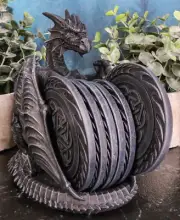 Gothic Winged Celtic Knotwork Dragon Coaster Set Holder Figurine With 6 Coasters