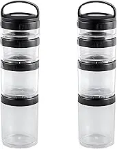 2-Piece Stackable 4-Layer Snack Containers with Handle - Compact, Portable for School and Travel, Transparent and Black.