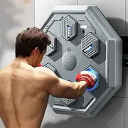 Smart Music Boxing Machine Can Connect to Bluetooth Boxing Traing Machine for Focus Agility Training Wall Mounted Punching Equipment with LED Lighting Effect/Grey