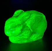 Vaseline Uranium Glass Figurine Bunny Yellow Glass Animal Hare Statue Rabbit