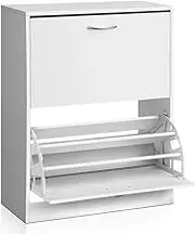 Artiss Shoe Cabinet with 2 Flip Drawers, 24 Pairs Shoe Storage Cabinet Organiser, Free Standing Shoe Shelf Footwear Organizer for Bedroom Closet Hallway Entryway, White
