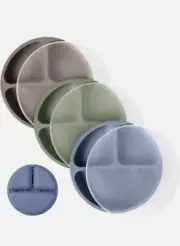 WeeSprout Silicone Plates for Baby with Lids (3 Pack) - 100% Food-Grade Silicone