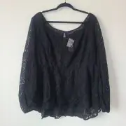 Torrid Peplum Lace Puff Sleeve Top Plus Size 3X Black