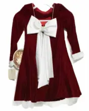 Nicole Girls Red White Velvet Ribbon Christmas Dress Pullover Long Sleeve 7 NWT