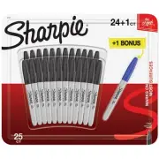 Sharpie Permanent Fine Point Marker Pens 24x Black +1x Blue Markers