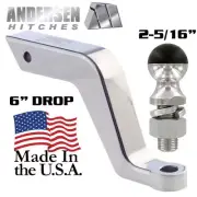 6" Drop Andersen Alumistinger Hitch Ball Mount Receiver Bar w/ 2-5/16" Tow Ball
