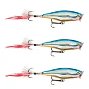 3x Rapala 7cm Skitter Pop Topwater Popper Fishing Lures - Silver Blue