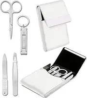 ENTT 4 Pcs Pedicure Manicure Set - On The Go Premium Steel Kit for Men, Women - Unisex Professsional Tools - Nail Clipper, Multi Purpose Scissor, Tweezer, Nail File - Compact Vegan Case - White