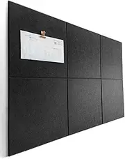 MASIKO Cork Board Tiles Cork Roll Alternative – 11.8x11.8x0.35 Inches 6 Pack Felt Wall Tiles with Safe Removable Adhesive Tabs, Cork Board for Office Black Cork Board Tiles