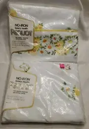 Vintage Double Flat Fitted Sheet Pequot Luxury Muslin Yellow Blue Flowers NOS