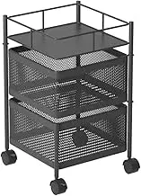 SOGA 2 Tier Steel Square Rotating Kitchen Cart Multi-Functional Shelves Portable Storage Organizer with Wheels