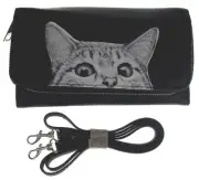 Peeking Cat Wallet Black White Zip Up Strap Gift Purse Book Modern Art Design
