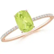 Thin Shank Cushion Cut Peridot Ring With Diamond Accents