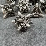 Sage's Starships Antique Silver Metal Polyhedral Dice Set | Dnd RPG TTRPG