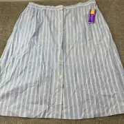 NWT A Personal Touch A-Line Skirt Women Size 40 Blue Striped Button Down Cotton