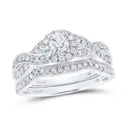 14k White Gold Round Diamond Bridal Wedding Ring Set 1/4 Cttw