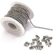 30 Feet Stainless Steel Ball Chains Chain Width 2.4mm+20pcs connectors Silver