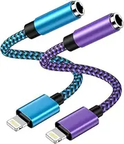 iPhone Headphone Adapter, 2Pack Dongle Lightning to 3.5mm Jack Converter Braided Audio Aux Cord Earbuds Splitter Adaptor Compatible with iPhone 14 13 12 11 Pro Max X XR XS SE 8 7 Plus iPad iPod
