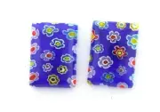 FOUR 18MM x 13MM RECTANGLE BLUE ASSTD COLOR FLOWER MILLEFIORI GLASS CABOCHON