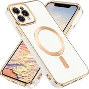 DUEDUE Magnetic Case for iPhone 11 Pro, iPhone 11 Pro Cute Case, [Compatible with MagSafe] Wireless Charging, Luxury Plating Slim Shockproof Soft iPhone 11 Pro Cover 5.8'', White