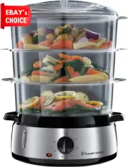 Cook at Home 9L Food Steamer 800W 3-Tier BPA-Free Stackable Timer Silver Base