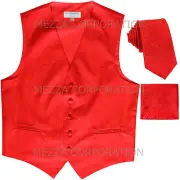 New Men's paisley Tuxedo Vest Waistcoat_Necktie & Hankie wedding formal prom Red
