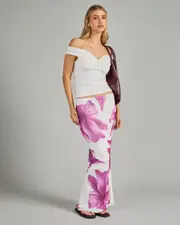 [Ava And Ever] Ava And Ever Women's Alani Maxi Skirt in Cream/Purple Floral 0 Cream/Purple Floral