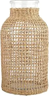 Glass Flower Vase with Rattan Cover, Creative Japanese Style Flower Bud Vase, Floral Container Farmhouse Flower Vase for Floral Arrangements Home Party Decor (8.06x3.73x2.75 inch)
