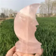 0.63kg Natural rose quartz moon carved Quartz Crystal skull Healing