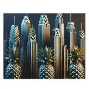 NEW Puzzle 500-Piece Futuristic Art Deco Ziggurat Skyscraper Pineapples Glamour