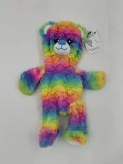 Build A Bear Workshop Rainbow Bear Chenille Look Fur-Pink Ruffle Unstuffed