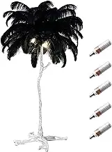 LED Feather Floor Lamp, Modern Ostrich Design, 3 Colours Dimmable, Silver Resin Base,Decorative Night Light with Colorful Feathers Design,Black,60x55cm/24x22in (Desk lamp)