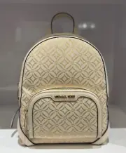 MICHAEL KORS JAYCEE MEDIUM BACKPACK MK GRAPHIC LOGO GLITTER PALE GOLD MULTI