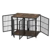 Fin Heavy Duty Iron Partition Wooden Dog Crate Large Cage Kennel End Table Furniture