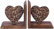 NEW Artisans of India Solid Wooden Bookends CD DVD Stand Rack Shelf Heart Decor