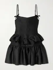 [SHUSHU/TONG] SHUSHU/TONG - Bow-detailed Ruffled Mikado Mini Dress - Black - UK 8 UK 8 Black