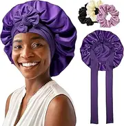 Satin Bonnet for Women Hair Bonnet for Sleeping Large Double Layer Silk Sleep Cap with Wide Elastic Band Hair Cap Sleeping