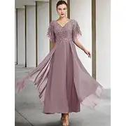 A-Line Plus Size Curve Mother of the Bride Dress Elegant Jewel Neck Ankle Length Chiffon Lace Short Sleeve with Beading Sequin Appliques 2025 free custom size