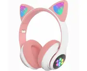 Wireless kids headphones with LED light cat ears and microphone