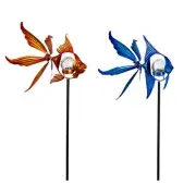 Evergreen,Wind Spinners,38"H Solar Fish Staked Wind Spinner, 2 Asst.
