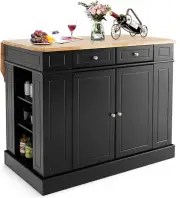 Kitchen Island with Storage, Kitchen Island Table with Drop Leaf Rubber Wood Cou