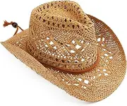 [Melesh] Adult Straw Sun Beach Western Cowgirl Cowboy Hat for Women