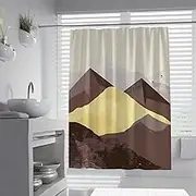 Nordic Abstract Shower Curtain Brown and Yellow Mountains Pattern Bath Curtains Long Cloth Fabric Bathroom Decor Set with Hooks 120 x 200 cm
