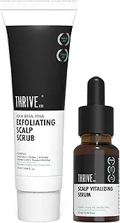 ThriveCo Scalp Care Kit | AHA BHA PHA Exfoliating Scalp Scrub (25ml) & Scalp Vitalizing Serum (10ml) | Promotes Hair Growth, Clears Dandruff, Dead Skin, Oil & Product Buildup | Travel-Friendly