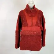 Adidas Women's Red Oversized Sherpa Quarter Zip PullOver Sweater Medium