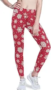 [GuoChe] Straight Leg Yoga Pants for Women Merry Christmas Snowflakes Red Running Compression Leggings