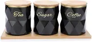 MOMEEMO Set of 3 CeramicStorage ContainersCanisters with Lids Set for Sugar Coffee Tea Storage Containers Set with Lids Decorative Storage Pots Containers for Countertop Dining Room (black)